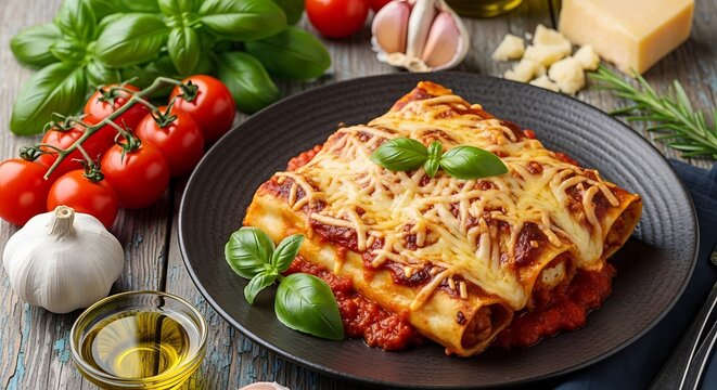Cannelloni with tasty meal.