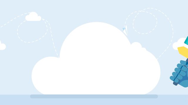 Robot hand hold road sign with arrows or ways of development. Machine learning. Bot with AI give decision, choose alternative pathway, choice, deciding, find right solution. 2d flat animation