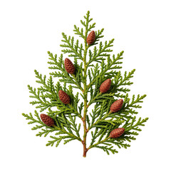 Fototapeta premium Branch of Thuja with cones and green foliage