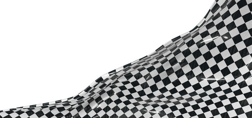 Abstract racing flag with black and white checkerboard pattern waving in the wind. Representing concepts such as speed,