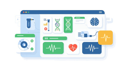 Fototapeta premium Digital Healthcare & Medical Technology Interface: Data Analysis, Genetic Research, and Health Monitoring Dashboard for Modern Diagnostics