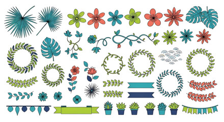 Obraz premium Tropical foliage and floral elements for modern design