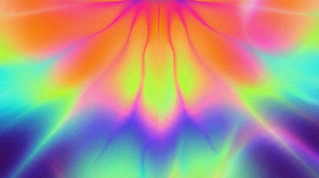 Radiant neon flower mandala with symmetrical glowing petals in orange-pink-yellow-green-blue-purple gradients. Conceptual vector illustration for trippy psychedelic symmetry and vibrant aura designs.