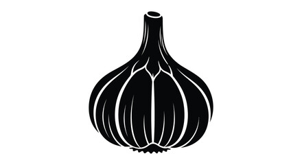 A striking black outline depicts a whole bulb of garlic showcasing its layered structure a silhouette © Jahid