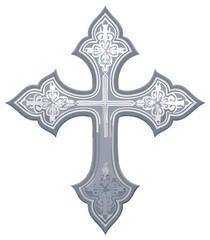 Elegant Silver Ornate Cross Symbol With Intricate Engraved Detailing