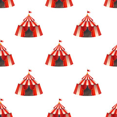 Seamless pattern with a bright circus tent. Hand drawn watercolor illustration for children. © Olga Osipchuk	
