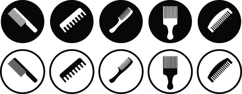 Hair Comb Icon Set Vector Illustration &ndash; Barber and Salon Comb Silhouette Collection in Black and White