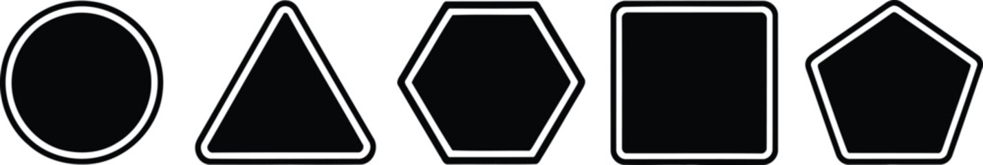 Obraz premium Collection of five distinct black geometric shapes aligned horizontally Vector