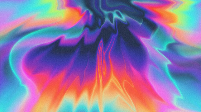 Vibrant psychedelic fluid marbling with neon swirls in yellow, orange, green, blue, purple. Conceptual vector illustration for trippy abstract backgrounds and colorful digital art.