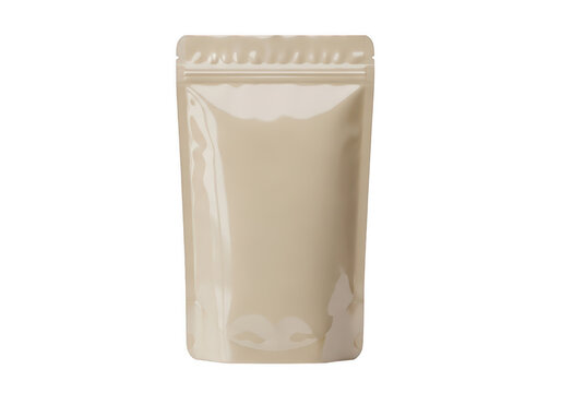 A beige pouch with a gold zipper and a white label on the front. isolated on transparent background