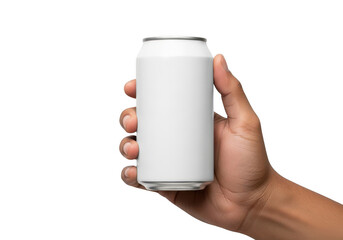 A hand holding a can of soda against a white background isolated on transparent background
