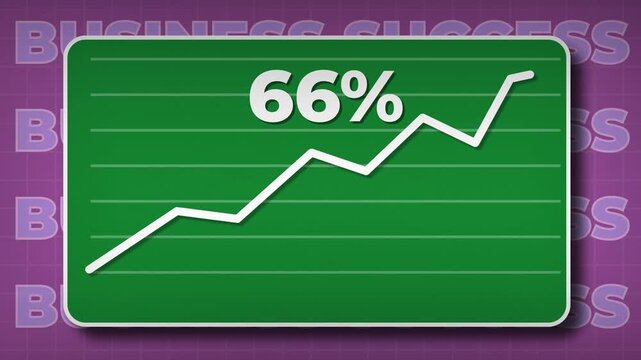 66 percent business success infographic with rising white trend line on vibrant magenta repeating pattern background business graph with arrow