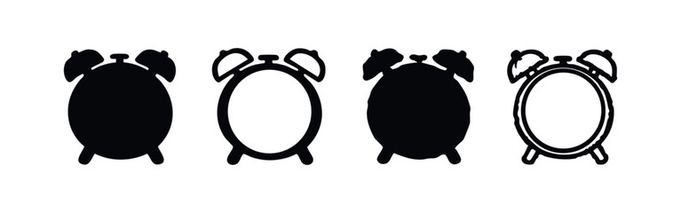 Fototapeta premium Minimalist Alarm Clock Icons Set, Simple Timepiece Silhouette Vector Symbols