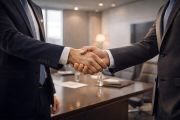 Consulting Agreement Handshake in Modern Corporate Workspace, Strategy Advisory Partnership and Professional Business Deal Concept