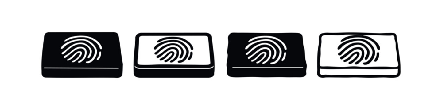 Fingerprint Scanner Icon Set. Biometric Authentication and Security Device Symbols.