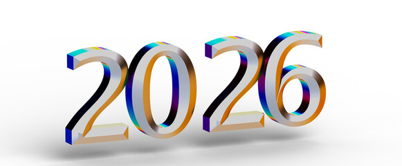 3D render of the year 2026 in shiny metallic style, perfect for new year and future-themed projects.