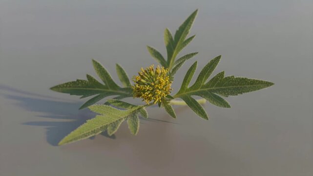 Green leaves and yellow flowers on a gray background in a mosaic pattern