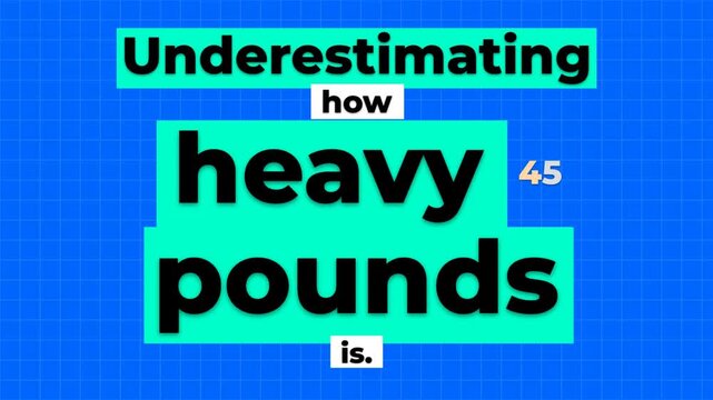 Animated gym motivation quote Underestimating how heavy 45 pounds is on a blue grid background Fitness concept
