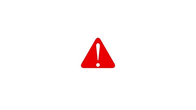 Exclamation mark with red color triangle animation on white background. Warning, danger sign, warning safety message concept 4k video animation .