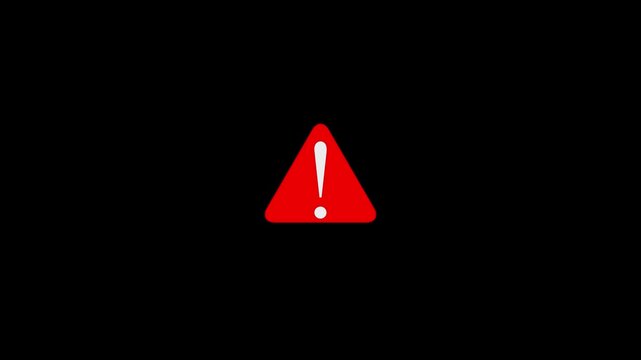 Exclamation mark with red color triangle animation on black background. Warning, danger sign, warning safety message concept 4k video animation .