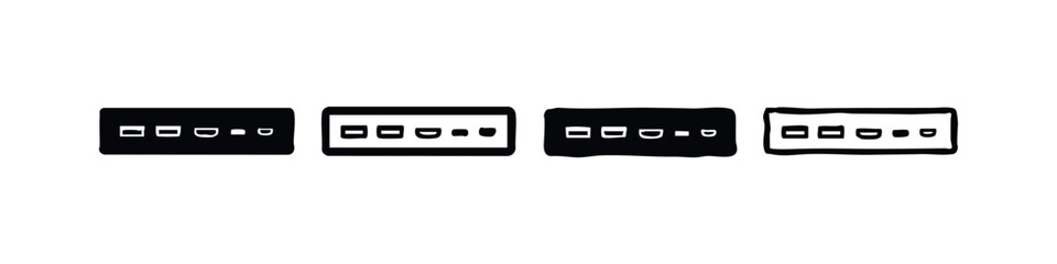 Obraz premium USB hub or power strip icons set. Electronic device symbols in flat and outline styles.