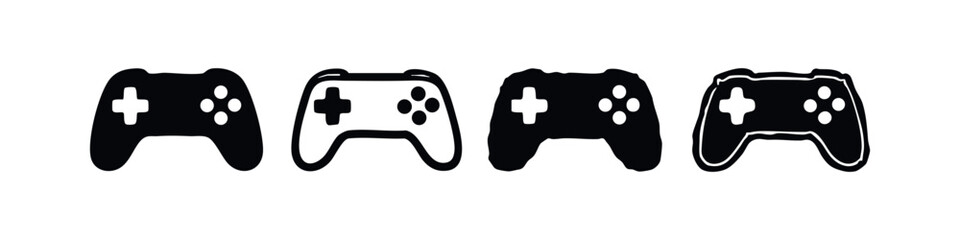 Collection of game controller icons. Modern video game gamepad symbols in flat and outlined styles. © liubomir118809