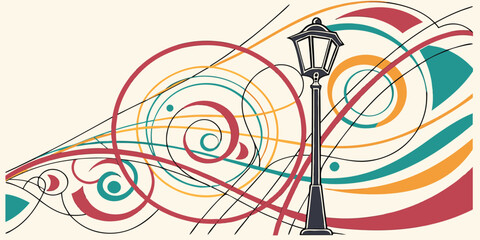 Vibrant abstract art featuring a street lamp with swirling colorful patterns. © Mamun