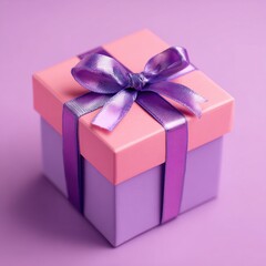 Obraz premium Pink and purple gift box tied with satin ribbon