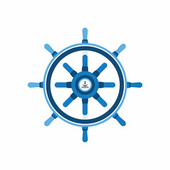 Obraz premium Blue Ship Wheel with Anchor Icon.
