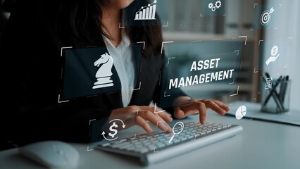 Asset management system showing investment planning, financial goal tracking, ROI analysis, and...
