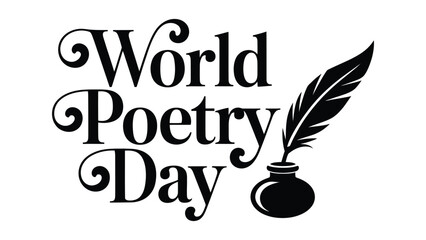 MobiWorld Poetry Day elegant black typography with feather quill and ink pot illustration for literary celebration poster design © VectAmaze