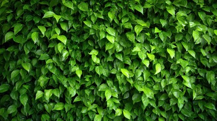 Obraz premium Lush Green Leaves Creating Natural Wall Texture for Background in Design and Decor Projects, Symbolizing Growth and Freshness in Nature