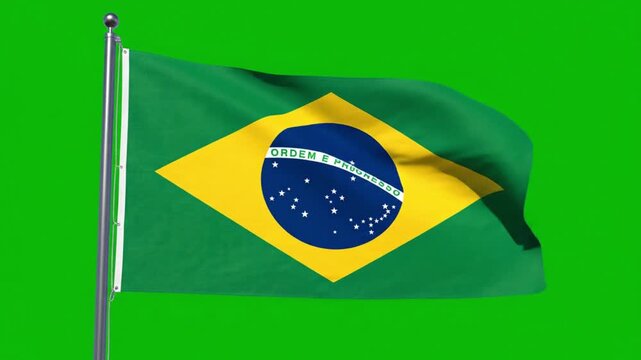 Brazilian flag waving on green background