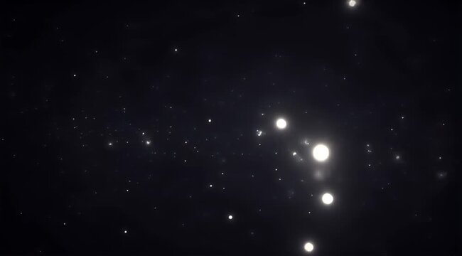 A dark expanse of space with numerous glowing orbs and small, bright specks of light