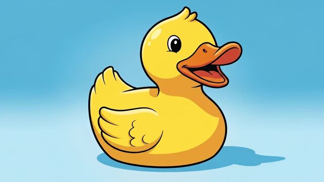 A cute yellow rubber duck floating on a blue background, perfect for childrens themes and playful designs.