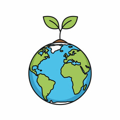 Sprouting Earth Globe with Green Leaves.