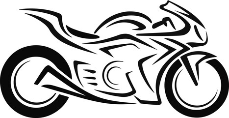 Stylized black and white tribal tattoo design of a fast racing motorcycle isolated on transparent background © md