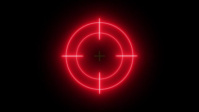 Glowing neon light target icon animation. Military training, Military target icon animation on black background. Crosshair, gun aim, sniper target.