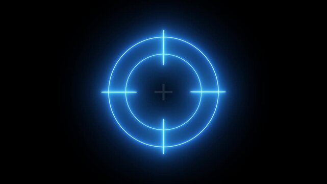 Glowing neon light target icon animation. Military training, Military target animation on black background.