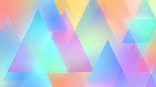 abstract background with floating multicolor triangles, soft pastel palette, subtle light glow, geometric symmetry, smooth gradient transitions