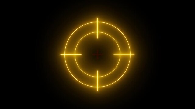 Glowing neon light target icon animation. Military training, Military target icon animation on black background. Crosshair