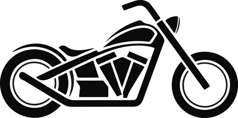 Stylized black silhouette of a chopper motorcycle viewed from the side isolated on a transparent background © md