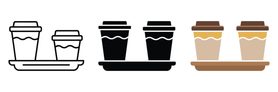 Take away coffee cups line icon representing drink and caffeine concept, coffee tray vector graphics with clean linear pattern on a white background for cafe, coffee service, and professional vector 