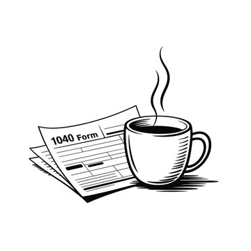 Tax season stress a steaming cup of coffee and a 1040 form