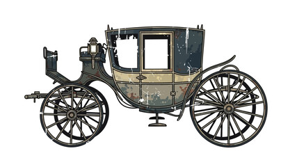 Fototapeta premium Vintage horse-drawn carriage, isolated on white background