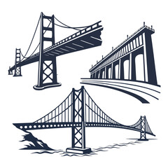 Fototapeta premium Three iconic bridge designs in a single illustration