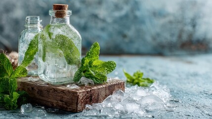 Obraz premium Refreshing mint infused water bottles with ice
