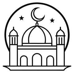 Obraz premium Minimalist Mosque Silhouette with Sunset Gradient | Islamic Crescent Moon