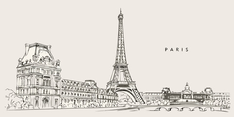 A vintage style sketch of the eiffel tower and parisian architecture © Roni