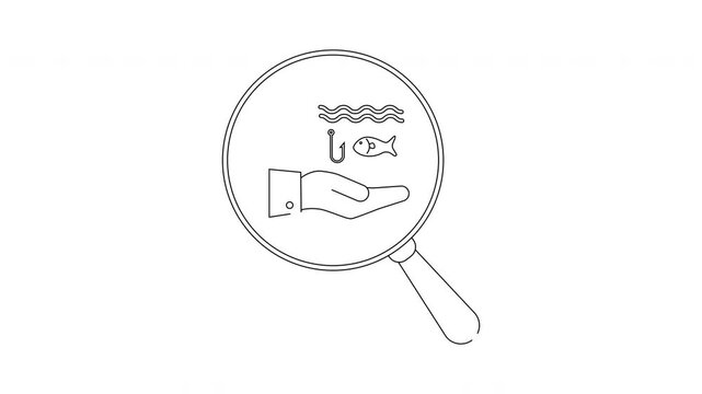 Fishing Hook and Fish Under Magnifying Glass Animation.